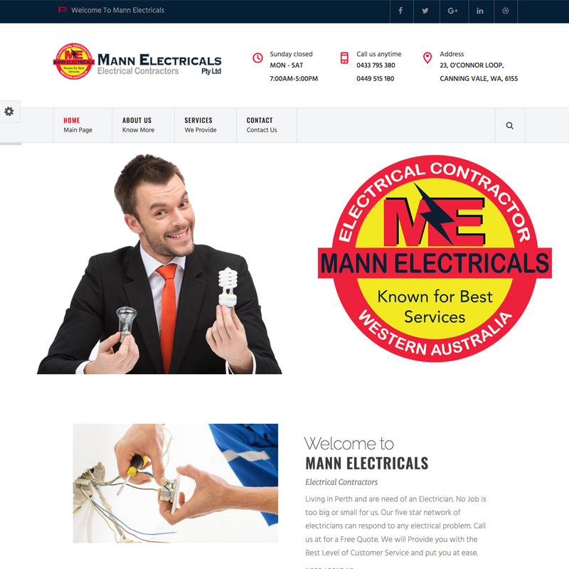 Mann Electricals Perth Website